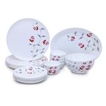 Larah By Borosil – Moon Series, Flower Pot 21 Pieces Opalware Dinner Set, White