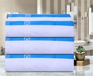 Kuber Industries Luxurious Soft 100% Cotton Towel, 24″X 48″- Pack Of 3 (White & Blue, Standard (Hs_37_Kubmart019822, 144 Gsm)