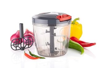 Clazkit Plastic Kitchen Dori Handy Vegetable And Fruit Manual Onion Dry Fruit Salad Maker Vegetable Quick String Chopper Machine, Cutter – 3 Stainless Steel Blades, 950Ml,(Color May Vary)