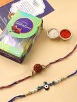 Cadbury Celeration Chocolate Combo With Evil Eye Rudraksh Rakhi Set Of 2 For Brother – Boy Men With Chocolate Combo, Blue Beaded Hamsa Hand Evil Eye Bracelet For Protection And Blessing