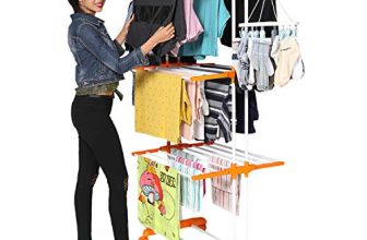 Happer Premium Clothes Stand For Drying With Wheels | Portable | 3 Layer Rack For Balcony | Foldable Wings | 24 Hanger Rods | Anti Rust Steel Metal (Orange | Prince Jumbo)