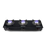 Lifelong Llgs930 Manual Ignition, High Efficiency 3 Burner Gas Stove With Toughened Glass Top, Isi Certified, For Lpg Use (1 Year Warranty, Doorstep Service, Black)