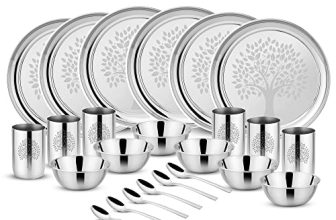 Steelcraft Premium Stainless Steel Bliss Laser Dinner Set 24 Pcs, High Grade Quality-With Silver Touch Finish, Kitchen Set For Home, Made In India, Steel Colour