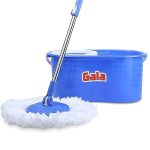 Gala Aqua Spin Mop With 4 Wheels & Big Bucket With 2 Microfiber Refills, Floor Cleaning Mop With Bucket, Pocha For Floor Cleaning, Mopping Set (White And Blue)