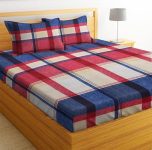 Bsb Home 100% Microfiber Bedsheet For Double Bed With 2 Pillow Covers Breathable | Wrinklefree And Softtouch Cheks Print Sheet- Blue Maroon & White