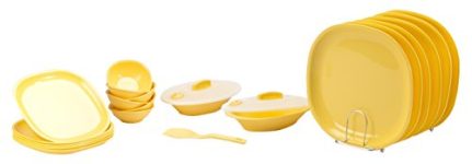 Signoraware Square Dinner Set, 23-Pieces, Lemon Yellow
