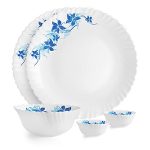 Cello Opalware Dazzle Blue Swirl Dinner Set, 5Pcs, Service For 2, White, Small