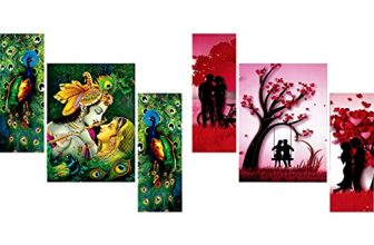 Saf Beautiful Combo – Set Of 3 Lord Radha Krishna Flute Love & Peacock Greenery Beautiful & Set Of 3 Couple Beautiful Painting (12 X 18 Inch)