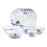 Borosil Opalware Fluted Cascade Dinner Set, White, 14-Pieces