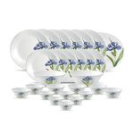 La Opala Diva, Classique Collection, Opal Glass Dinner Set 27 Pcs, Royal Iris, White