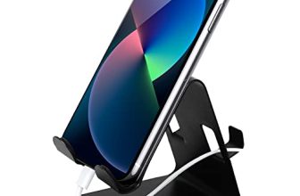 Gizga Essentials Portable Mobile Tabletop Holder, Precise Cutout To Enable Charging During Use, Sturdy Metal, Mobile Charging Support, For All Smartphones And Tablets, Anti-Slip Rubber Pads, Black