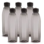 Cello Crystal Pet Bottle Set, 1 Litre, Set Of 6, Black
