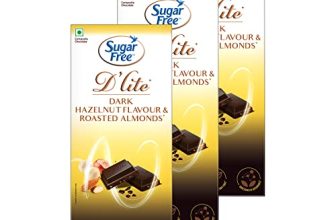 Sugar Free D’Lite Hazelnut & Almonds Dark Chocolate Bar, 80G (Pack Of 3)