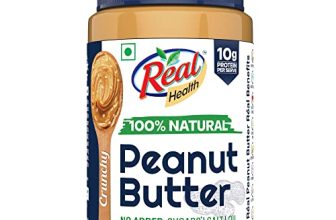 Real Health 100% Natural Peanut Butter (Crunchy) – 1Kg | Unsweetened | High Protein With 10G Protein Per Serve | For Fitness Conscious | Zero Trans Fat | Gluten Free | Non-Gmo Peanuts
