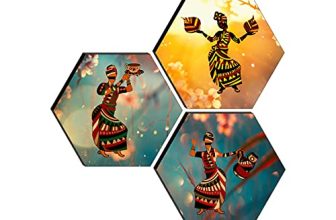 Saf Set Of 3 Hexagon Modern Art Dancing Mdf Board Uv Textured Painting 17 Inch X 17 Inch Sanfhxs30542