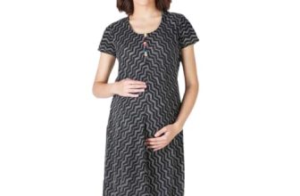 Morph Maternity | Brestfeeding Dress For Women | With Hidden Double Side Vertical Zip For Easy Breastfeeding | Fits During Pregnancy & Post Pregnancy | Soft Cotton | Black | M