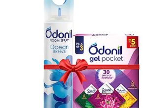Odonil Spray & Gel Pocket Combo : Odonil Room Air Freshner Spray, Ocean Breeze – 220Ml + Odonil Gel Pocket Mix – 30G (Assorted Pack Of 3 New Fragrances) | For Home & Office | Long Lasting Fragrance