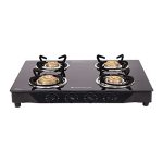 Wonderchef Glory 4 Burner Glass Cooktop, Black 8Mm Toughened Glass With 2 Years Warranty, Ergonomic Knobs, Stainless Steel Drip Tray, Manual Ignition Gas Stove