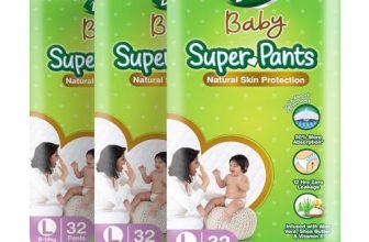Dabur Baby Super Pants – L (32 Pieces, Pack Of 3) | 9-14 Kg | Insta-Absorb Technology | Diapers Infused With Aloe Vera, Shea Butter & Vitamin E | No Added Parabens, Added Fragrances