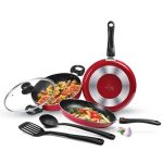 Milton Pro Cook Kitchen Pride Cookware Set Of 5 (Fry Pan 24 Cm/1.6 Litres; Kadhai 24 Cm/2.5 Litres With Glass Lid; Tawa 25 Cm;Nylon Laddle And Spatula), Maroon | Non Induction |Flame Safe