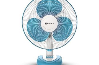 Bajaj Frore Neo Table Fan 400 Mm | Table Fans For Home & Office |Aerodynamically Balanced Blades| 100% Coppermotor| Highair Delivery|3-Speed Control| 2-Yr Warranty Blue