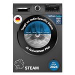 Bosch 9Kg 5 Star Anti Stain & Ai Active Water Plus Fully Automatic Front Load Washing Machine With Built In Heater (Wga1420Tin, Pretreatment & Steam With Anti Bacteria And 5 Star Inverter, Black Grey)