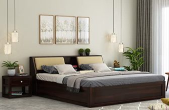 Strata Furniture Sheesham Wood King Size Bed With Box Storage Wooden Double Bed Cot Bed Furniture For Bedroom Living Room Home – (Walnut Finish)