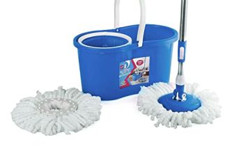 Cello Kleeno Compacto Spin Mop With 2 Refill | 360 Degree Rotating Mop | Extendable Rods With Handle Lock | Floor Cleaning Mop | Mop With Bucket | Blue