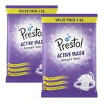 Amazon Brand – Presto! Active Wash Detergent Powder Twin Pack (4 Kg + 4 Kg) |Tough On Stains | Gentle On Fabrics | Colour-Safe | Refreshing Fragrance | Machine And Hand Wash