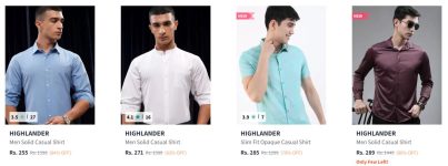 Myntra Loot : Upto 87% Off On Men Shirts. Highlander : Snitch : TIG : Roadster : Moda Rapido : Being Human : Campus Sutra : Ketch : Master Link :