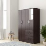 Amazon Brand – Solimo Cabelli Engineered Wood 4 Door Wardrobe With 2 Drawers And Mirror (Wenge Finish)