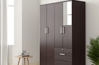 Amazon Brand – Solimo Cabelli Engineered Wood 4 Door Wardrobe With 2 Drawers And Mirror (Wenge Finish)