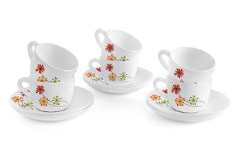 Cello Dazzle Queen Cup & Saucer 130 Ml | Home And Kitchen Decor Items | Cups, Mugs And Saucer For Kitchen | Coffee Cup And Saucer Set | Set Of 6 | Margarita, White
