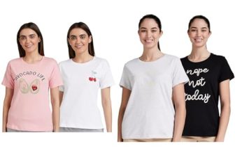Eden & Ivy Women’S Solid T-Shirts (Pack Of 2): Pink & White (Eniss22Wte501, Size S) & Grey & Black (Eniss22Wte501, Size S)