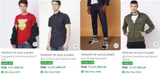 AJIO Loot : Flat 80% Off On Jack & Jones Clothing.Tshirts : Shirts : Jeans  : Sweatshirts & Sweaters : Jackets : Shorts : Trousers : Trackpants :