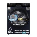 Haier 8 Kg 5 Star Inverter Motor Ai Dbt Technology Fully-Automatic Front Load Washing Machine With In-Built Heater (Efl80-Im12Ibiebk, Super Drum 525, Puristeam, Black)