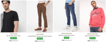 AJIO Loot : 80% Off On John Players Clothing.Tshirts : Shirts  : Trousers  : Jeans  : Sweatshirts : Sweaters : Jackets : Waistcoat & Blazers : John Players SELECT :