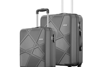 Safari Polypropylene (Pp) Pentagon Hardside Small And Medium Size 4 Wheels Spinner Cabin & Check-In Luggage Set Of 2 Suitcase Trolley Bags For Travel Dark Grey Color 55Cm & 66Cm