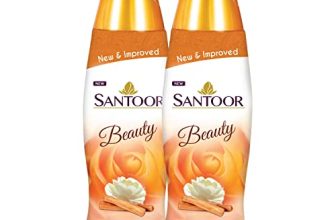 Santoor Beauty Perfumed Talc With Sandalwood Extracts| Sandal, Rose, Musk & Geranium Mint Fragrance| Absorbs Excess Moisture| Dermatologically Tested| For All Skin Types (150G, Pack Of 2)