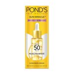 Pond’S Sun Miracle Spf 50 Pa++ Sunscreen Serum – Protect & Bright, With 1.25% Niacinamide, Prevent & Fade Dark Spots, Lightweight, No White Cast 14Ml