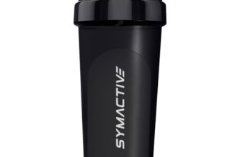 Amazon Brand – Symactive Plastic Shaker Bottle With Mixer Ball And Carry Loop | Protein Shaker | Leak-Resistant | (700Ml, Black)