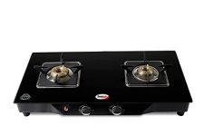 Hornbills Auto Ignition Stainless Steel Glass Top 2 Burner Gas Stove With Heavy Square Pan Support Black, Lpg (Isi Certified, Black)- 2 Year Warranty By Hornbills Appliances