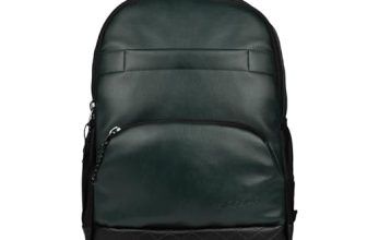 F Gear Luxur 25L Medium Laptop Backpack Fits Upto 16″ Laptop Faux Artificial Leather Water Resistant Lightweight, Gifts For Men Women Boys Girls Adults, College/School/Office/Travel Bag (O Green)