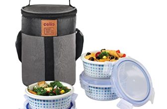 Cello Cool Dots Opalware Lunch Box With Jacket, 3 Containers Lunch Box, 300Ml, White