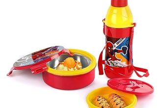 Cello Tiffy Spiderman Gift Set Insulated Lunch Box & Water Bottle For Kids | Tiffin Box 460 Ml, Water Bottle 400 Ml, Red & Yellow | Leak Proof | Easy To Clean | Ideal For School, Picnic