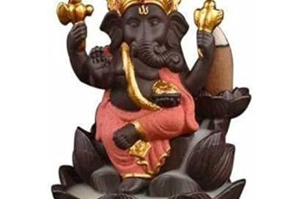 Suvasane Lotus Ganesha Polyresin Backflow Smoke Fountain Incense Cone Holder Decorative Showpiece With 10 Back Flow Cones (Pink)