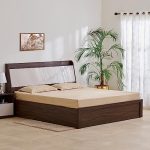 Home Centre My Bed Tulip Queen Bed With Hydraulic And Headboard Storage – Brown And White