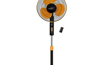 V-Guard Esfera 3 Blade Pedestal Fan With Remote Control | Three Fan Speed Modes | 1300 Rpm Motor | 2-Year Warranty | 55 W | Orange Black | 40 Cm (400Mm)