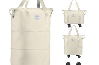Wazdorf Travel Duffle Bag With Wheels- Foldable, Expandable, Extendable Trolley With 4 Detachable 360° Wheel, Waterproof Luggage For Men & Women, Convertible Carry-On With Strap & Carry Option (White)