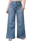 Miss Chase A+ Women’s Wide-Leg High Rise Regular Length Stretchable Shaping Denim Jeans (APAW24DEN86-96-337-32, Pacific Blue, 32)